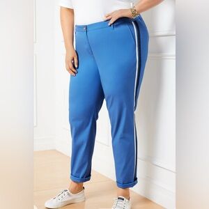 NWT Talbots Vibrant Blue Relaxed Chino Pants with Black & White Stripes.